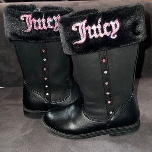 Juicy Couture Black Boots with Pink Embroidery